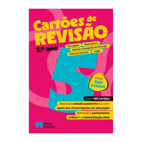 Cartões de Revisão - Livro Português, Matemática, História e Geografia de Portugal, Ciências Naturais e Inglês - 5.º Ano
